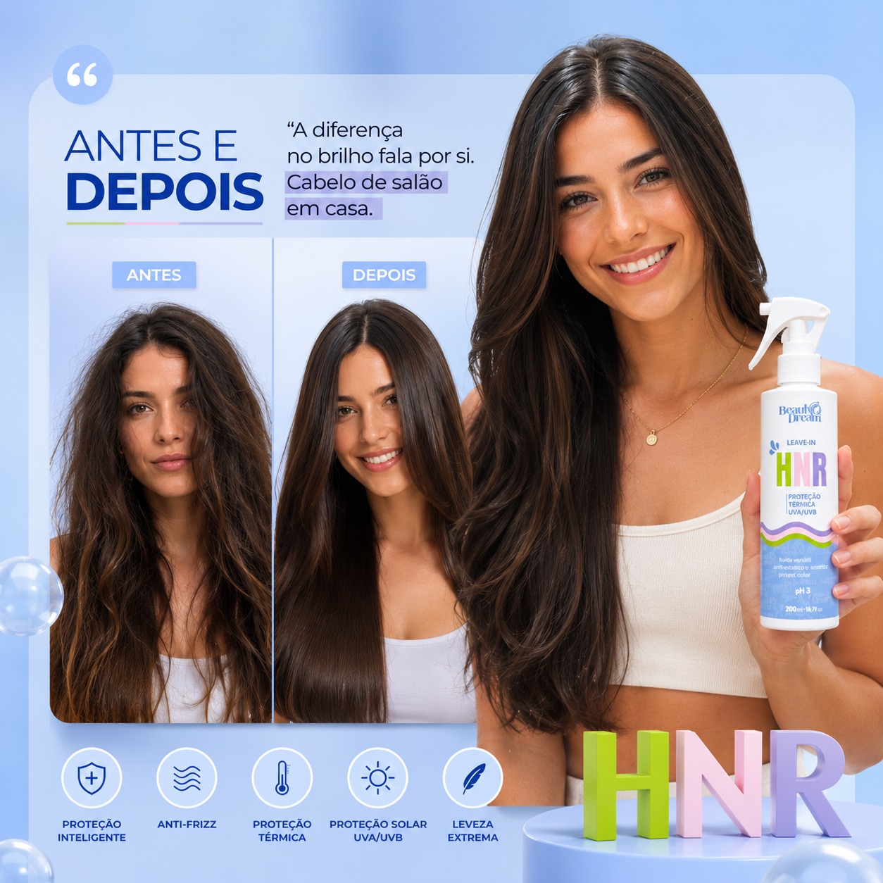 Cliente usando o Leave-in HNR — Dia de academia